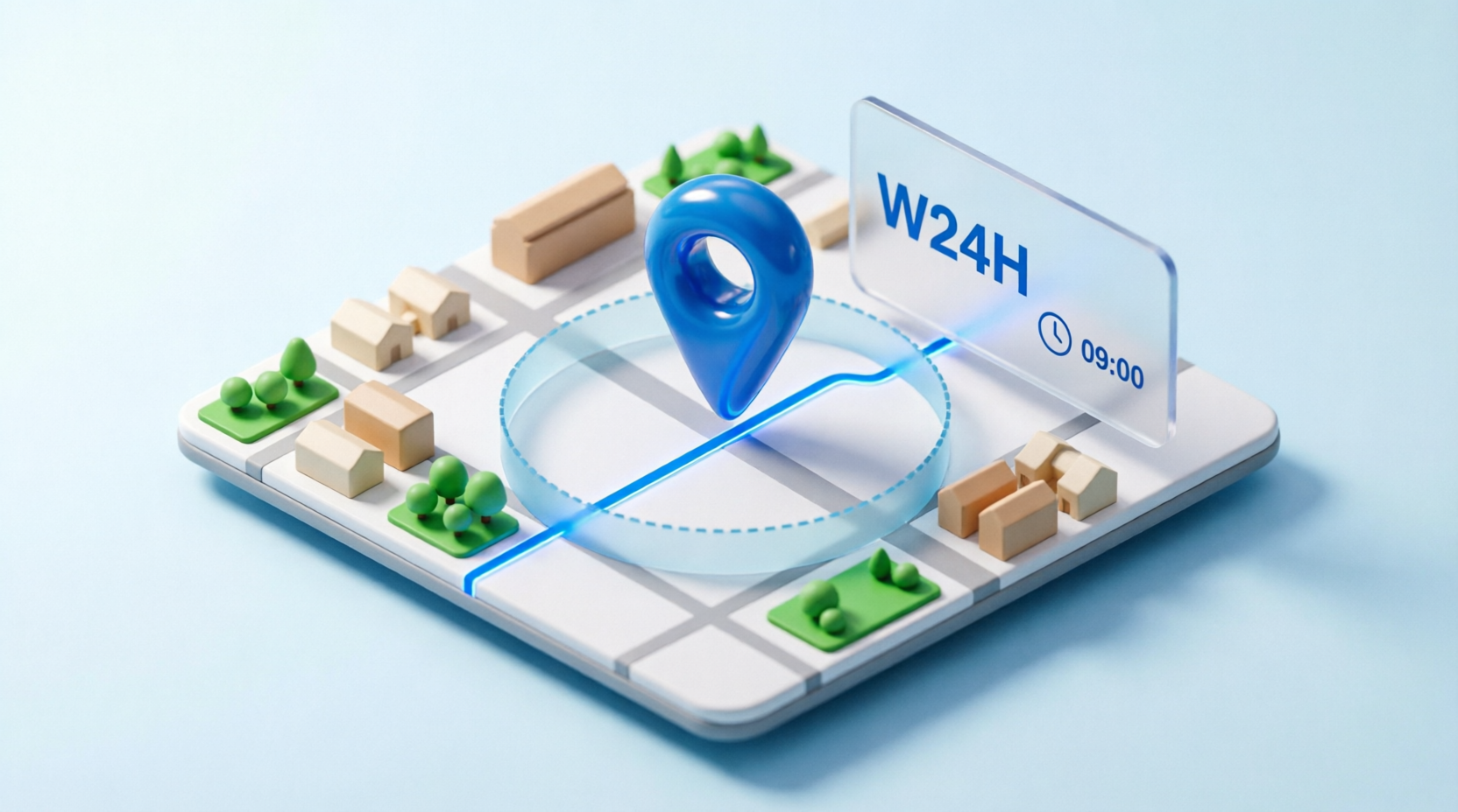 Mapa 3D con geofencing, ruta y fichaje W24H
