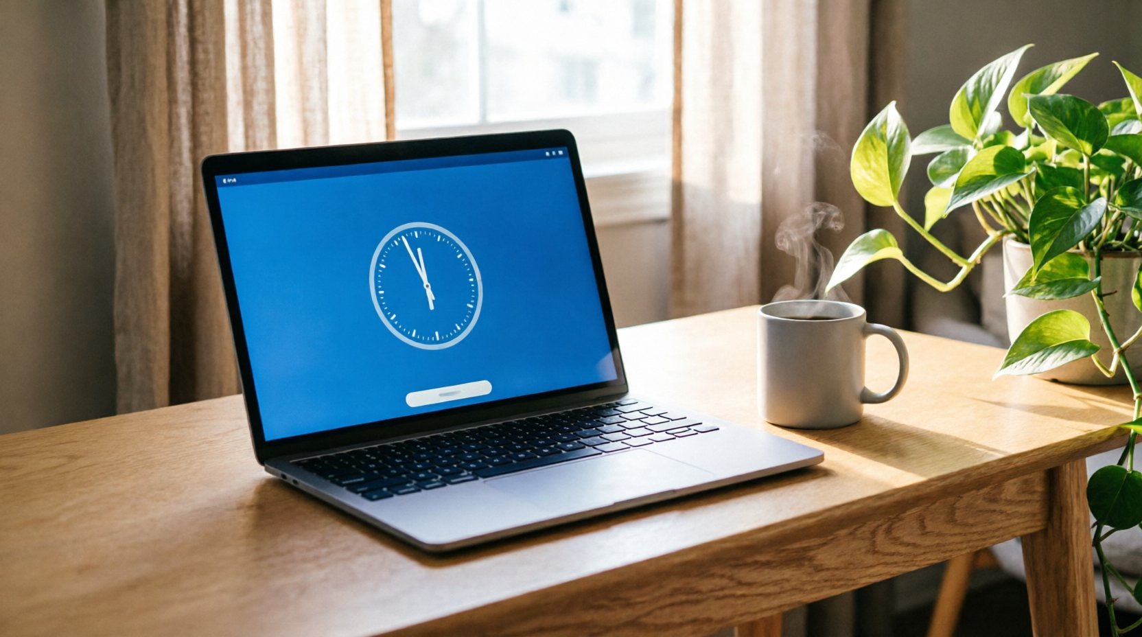 Empleado trabajando desde casa con control horario digital